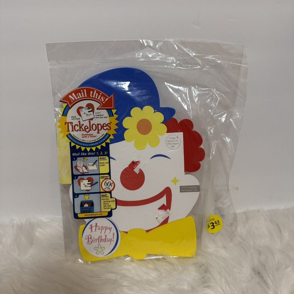 Tickelopes Clown Birthday Card with Envelope! Unique Greeting Cards NIP 2004 Vtg